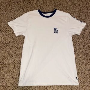 White and blue Vans x independent short sleeve tee